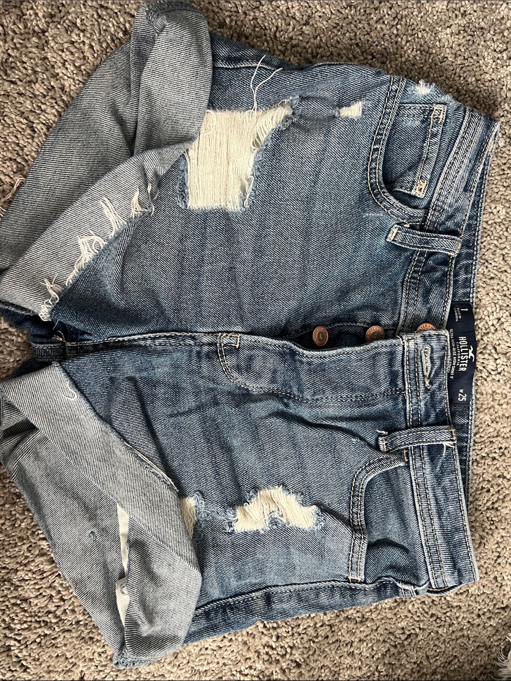 Hollister Women's Light Blue Distressed Cropped Denim Shorts
